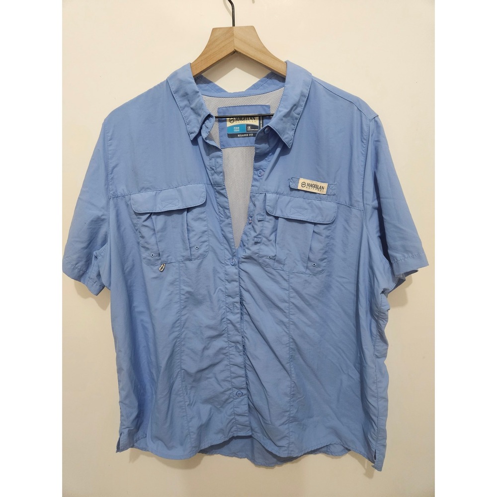 Magellan Outdoors Fish Gear Blue Short Sleeve Fishing Shirt Womens 1X‎ Relaxed
